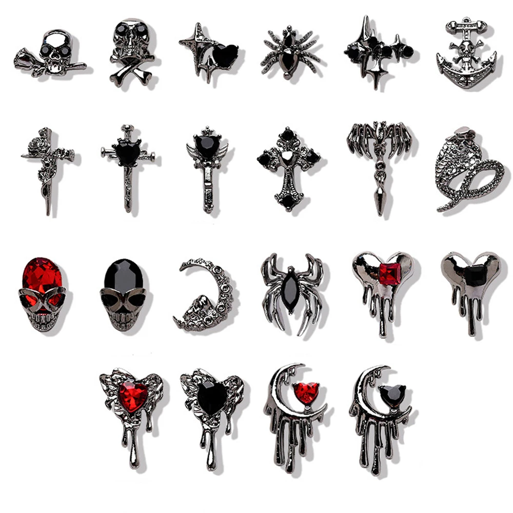 Top Trends: 10Pcs Chrome Dark Style Punk Heart Nail Art Charm 3D Metal Retro Personality Cross Heart Nail Decoration Manicure Accessories Shoppable Styles