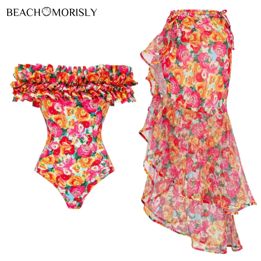 Top Trends: 2024 Women's Swimsuit Vintage Off Shoulder Printed Onepiece Bikini Set Swimsuit Sarong Summer Swimwear Beachwear Bathing Suit Shoppable Styles