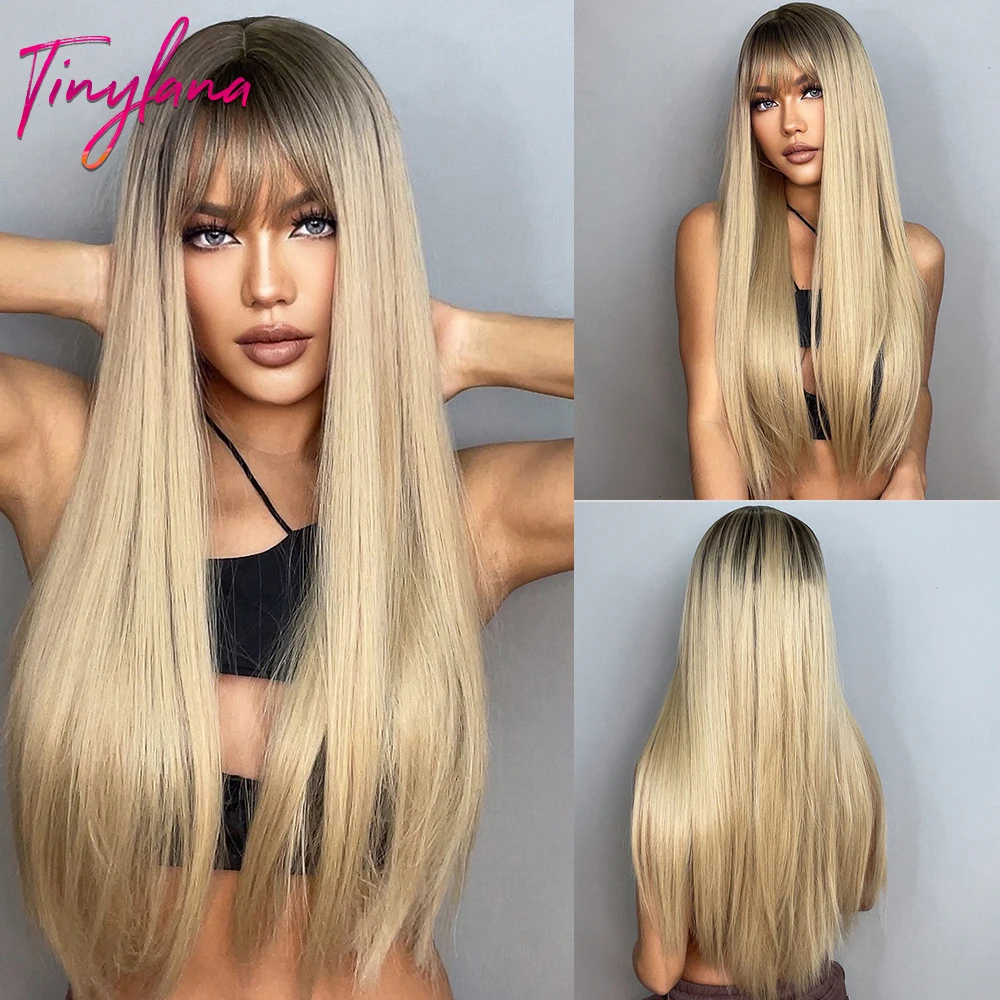 Top Trends: Light Blonde Synthetic Wigs Long Straight Brown Blonde Hair Wig For White Women Middle Part Cosplay Natural Hair Heat Resistant Shoppable Styles