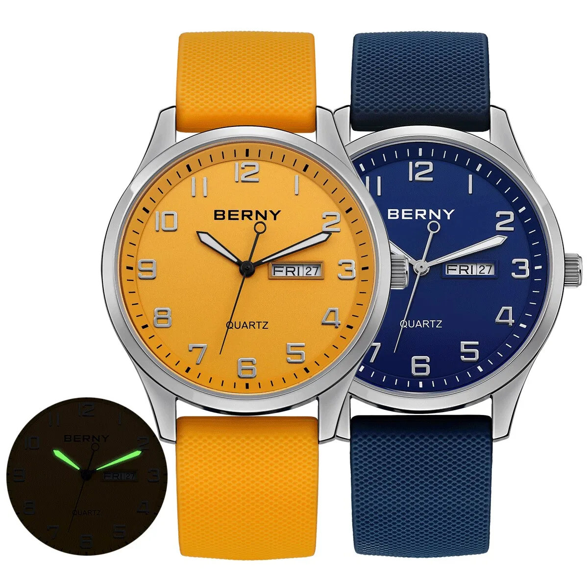 Top Trends: BERNY Luminous Men Casual Quartz Wristwatch Calendar Stainless Steel Silicone Dress Watch Luxury Waterproof Male Watches Shoppable Styles