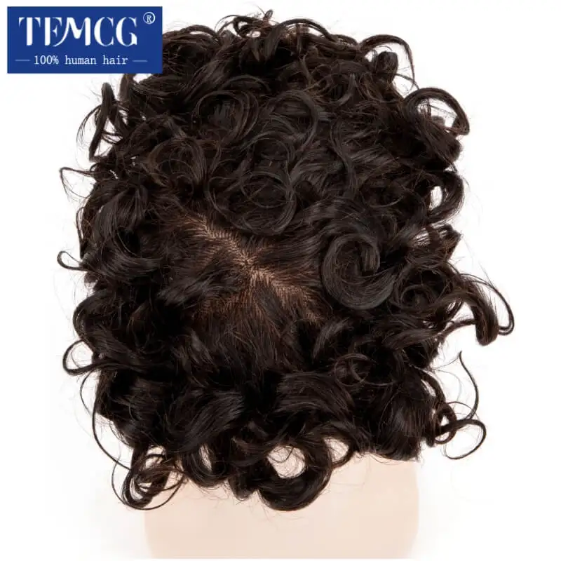 Top Trends: 25mm Curly Hairpiece Fine Mono Male Hair Prosthesis Men Toupee 100% Indian Human Hair  7" Male Wig Exhuast Systems Men Wig Shoppable Styles - Image 5