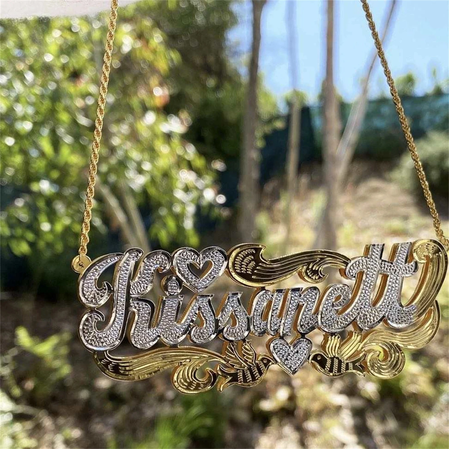 Top Trends: Custom Name Necklace 18K Gold Two Tone Gold Personalized Jewelry Stainless Steel Necklaces Double Plate 3D Nameplate Gift Shoppable Styles