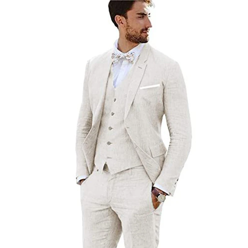 Top Trends: New Design Linen Suit For Men 3 Pieces Formal Wedding Prom Set Slim Fit Jacket Groom Best Man Tuxedo Costume Homme Suit Shoppable Styles - Image 3