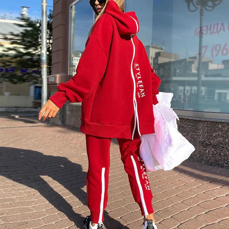 Top Trends: Women Tracksuit 2 Pieces Set Zipper Fleece Letter Print Hoodies + Pants Streetwear Fashion Causal Autumn Winter Female Sportwear Shoppable Styles - Image 4