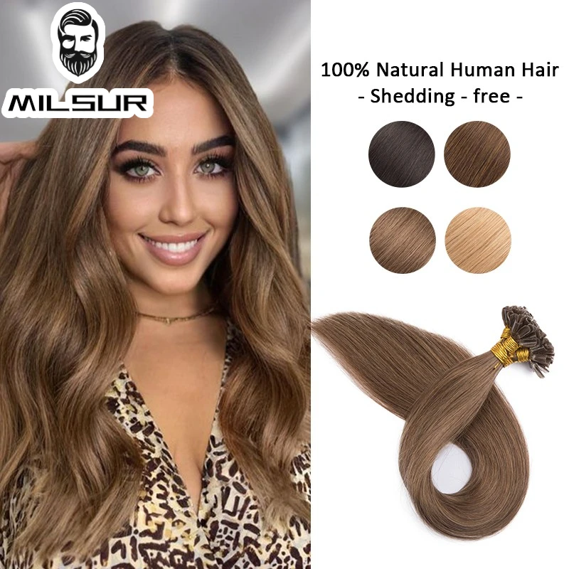 Top Trends: U Tip Hair Extensions Human Hair 1.2cm Keratin Natural Hair Extension Nail Bond Capsule Remy Straight Hair 1g / Strand 12-26inch Shoppable Styles