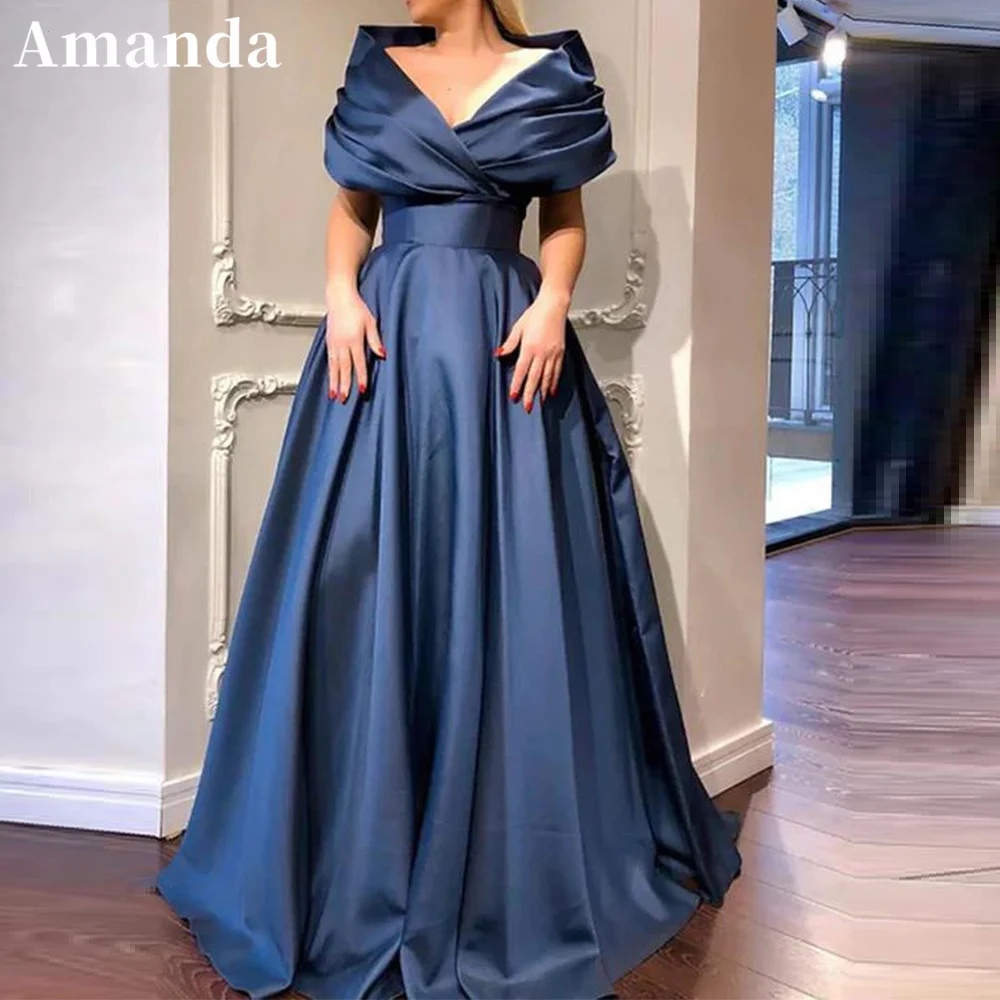 Top Trends: Amanda Gorgeous Silk Satin Ball Gown Prom Dress Elegant Dark Blue Evening Dress Off The Shoulder Floor Lenght فستان سهرة Shoppable Styles