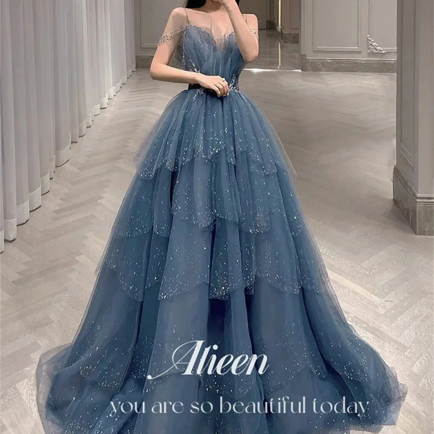 Top Trends: Aileen Blue Beads With Diamonds Saudi Elegant Luxury Evening Dresses 2023 Dubai Dress Gown Gala Women&#039;s Party Long Ladies Formal Shoppable Styles