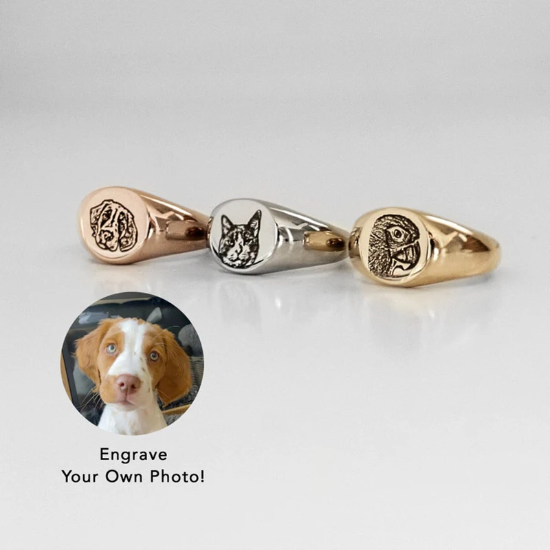 Top Trends: Signet Custom Pet Photo Engraved Portrait Ring Personalized Minimalist Souvenirs Picture Engraved Ring Exclusive Customization Shoppable Styles