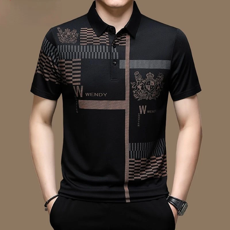 Top Trends: Business Casual Summer Men'S Polo Shirt With Short Sleeves Tops Pattern Print Button T Shirt Loose Clothes Fashion Polo T Shirt Shoppable Styles