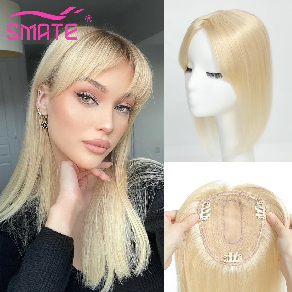 Top Trends: SMATE 13*12cm 10" 12" 14" Topper Hair Piece With Bangs 100% Real Remy Human Hair Topper For Women With Thin Hair Natural Color Shoppable Styles