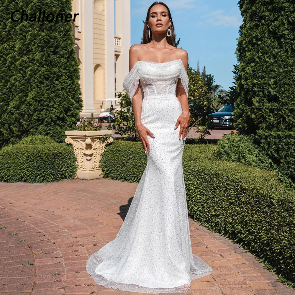 Top Trends: Challoner Elegant Glitter Mermaid Wedding Dresses Strapless Off The Shoulder Lace Up Bridal Gown Sweep Train Vestido De Novia Shoppable Styles