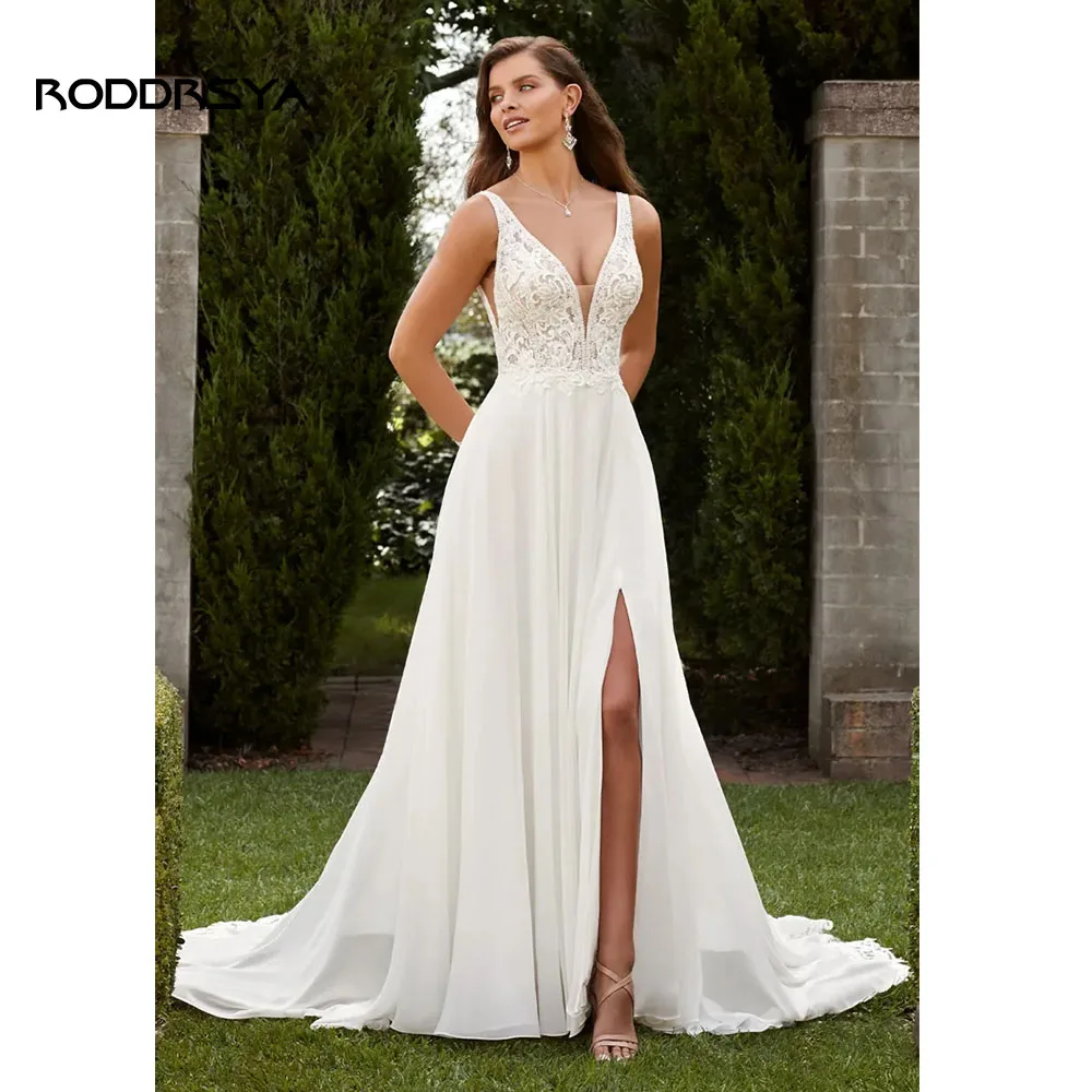 Top Trends: RODDRSYA Boho Elegant Wedding Dress For Women 2023 V-neck Backless Appliques Lace Button Bridal Gown Vestidos De Novia Chiffon Shoppable Styles