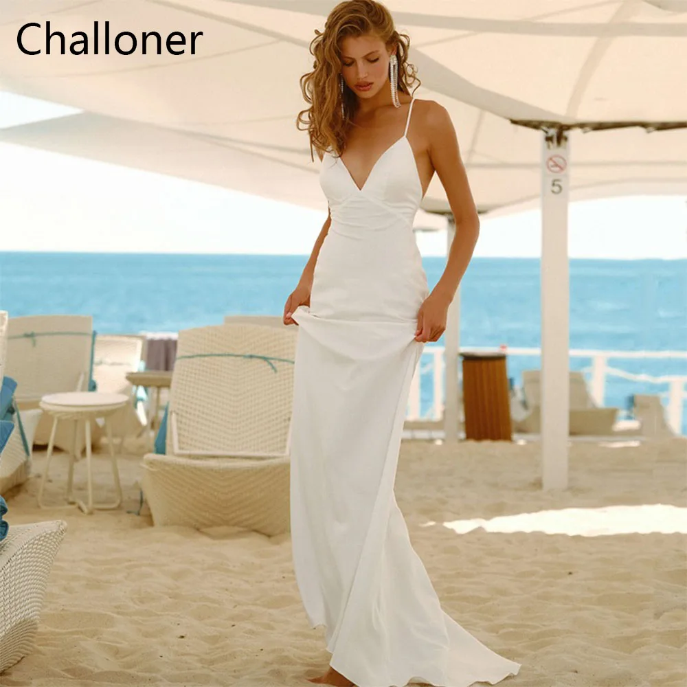 Top Trends: Challoner Simple Mermaid Wedding Dress Sexy Deep V-Neck Spaghetti Straps Sleeveless Backless Floor Length Bridal Gown Vestidos Shoppable Styles