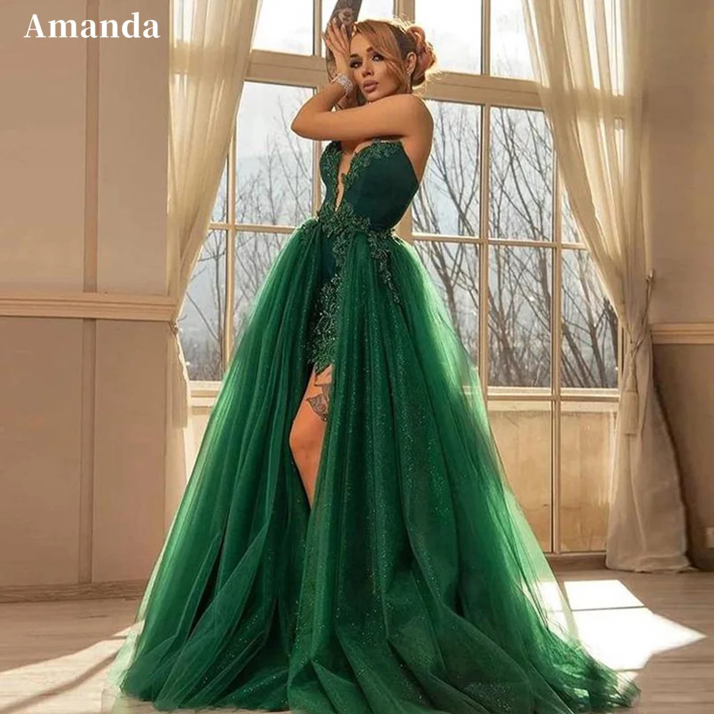 Top Trends: Amanda Luxury Cocktail Ball Gown Prom Dress Green فستان سهرة Detachable Tail Formal Occasion Dresses Sweep Train Evening Dress Shoppable Styles