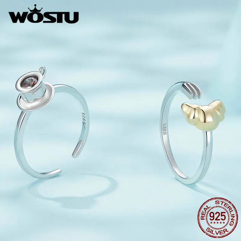 Top Trends: WOSTU 925 Sterling Silver Coffee Cup Ring Croissant Opening Ring For Women Cuple Fine Jewelry Daily Birthday Lovely Food Gift Shoppable Styles