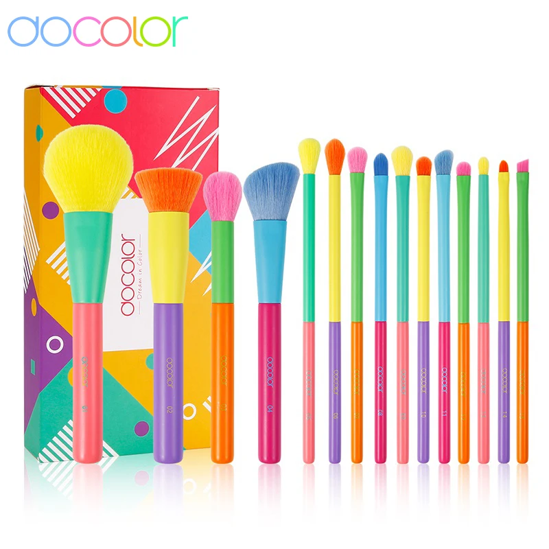 Top Trends: Docolor Colorful Makeup Brushes Set Cosmetic Foundation Powder Blush Eyeshadow Face Kabuki Blending Make Up Brushes Beauty Tool Shoppable Styles