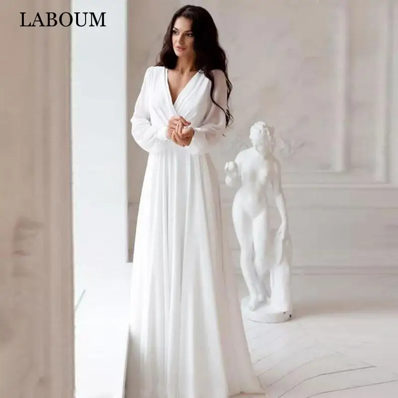 Top Trends: LaBoum A Line Chiffon Wedding Dresses White Dresses Womens Vestidos Boda Playa Vestidos De Boda 2023 Elopment Full Sleeve Simple Shoppable Styles