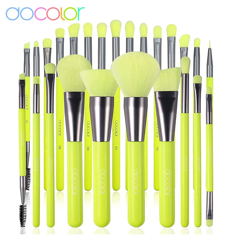 Top Trends: Docolor Professional Neon Green Makeup Brush Set Foundation Blending Face Powder Blush Concealers Eye Shadows Makeup Brush Tools Shoppable Styles