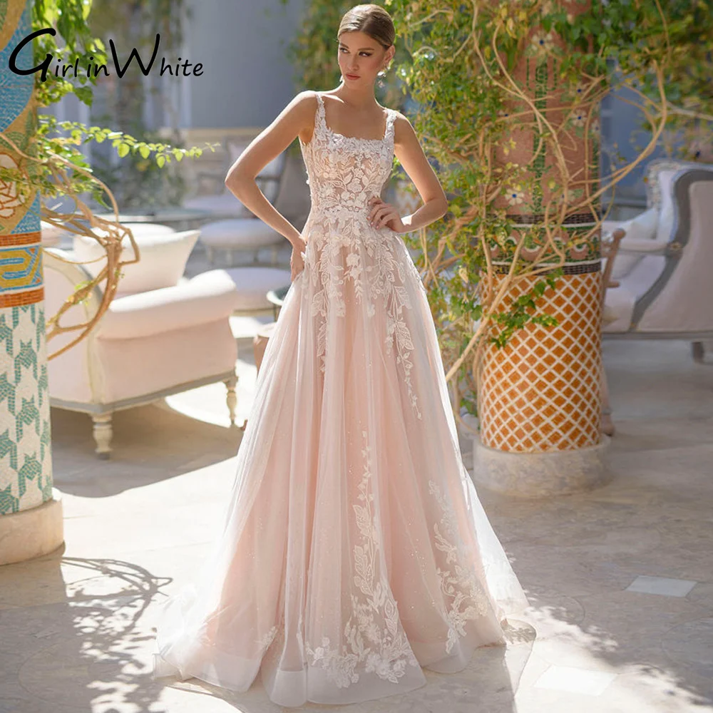 Top Trends: Romantic Square Neck Wedding Dress A Line Court Train Wedding Gown Lace Appliques Backless Dress For Bride Vestidos De Novia Shoppable Styles