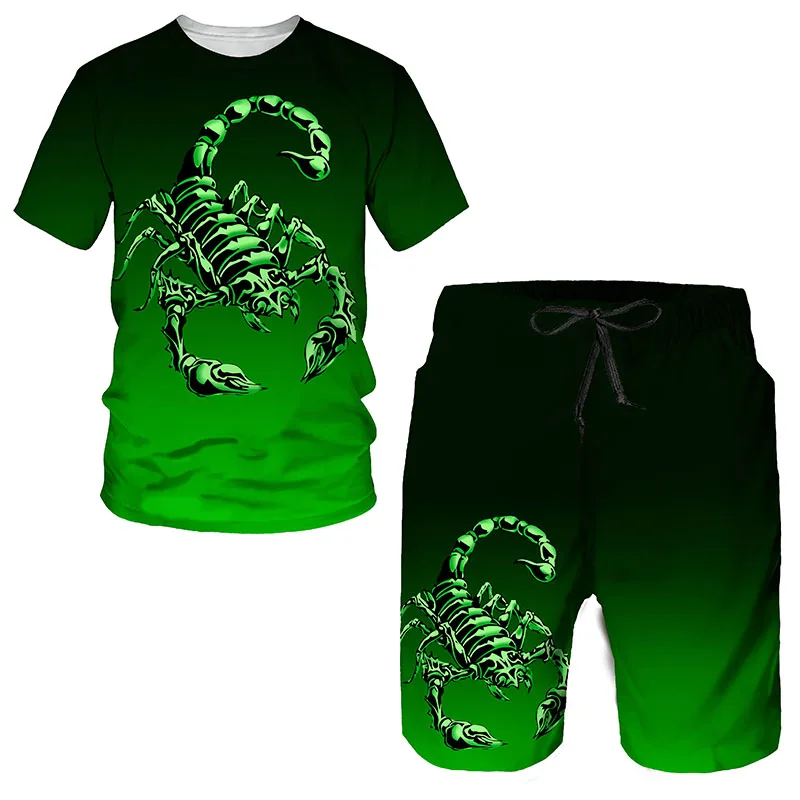 Top Trends: Men's Green Scorpion T Shirt 3D Print Tracksuit / Pants Poison Graphic Top Street Graphic Top Men / Women Hip Hop Summer Male Suit Shoppable Styles