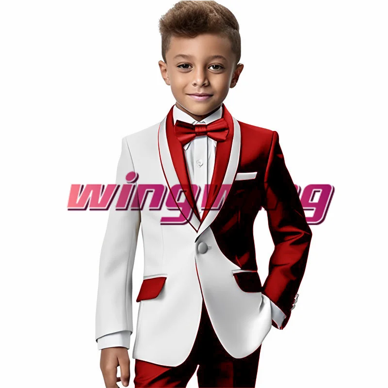 Top Trends: Boys Suit Color Block Jacket Pants 2 Piece Wedding Tuxedo White Red Kids Blazer Fashion Clothes Shoppable Styles