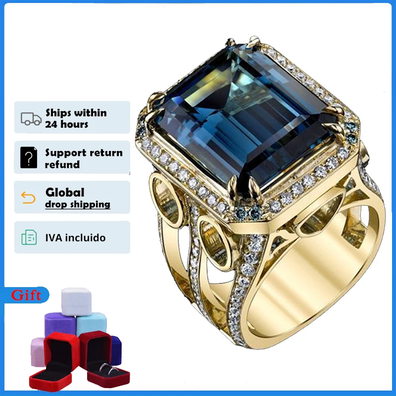 Top Trends: HOYON 18K Gold Color Natural Sapphire Style Ring For Men 925 Jewelry Fine Anillos De Wedding Bizuteria Blue Gemstone Ring Free Shoppable Styles