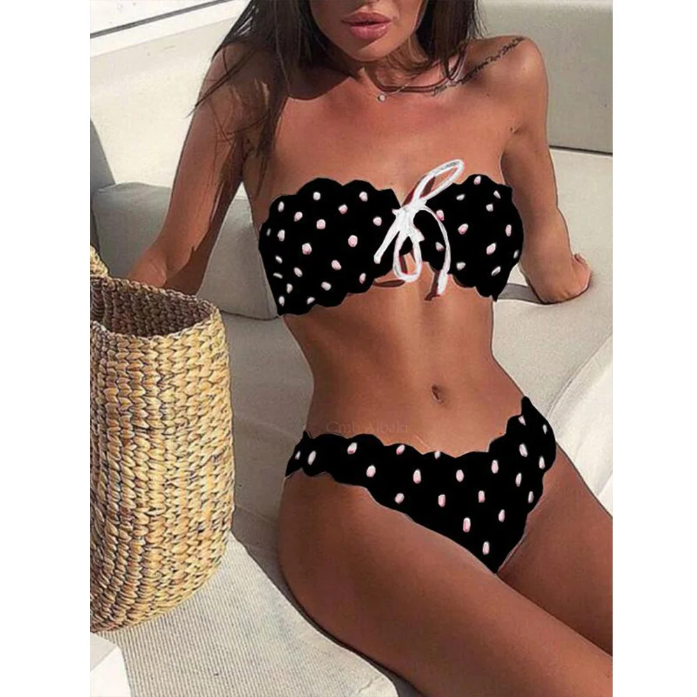 Top Trends: Women's Swimsuit Set Woman 2 Pieces Polka-Dot Lace Up Bikinis Swimwear Holiday Beachwear Bathing Suit Shoppable Styles