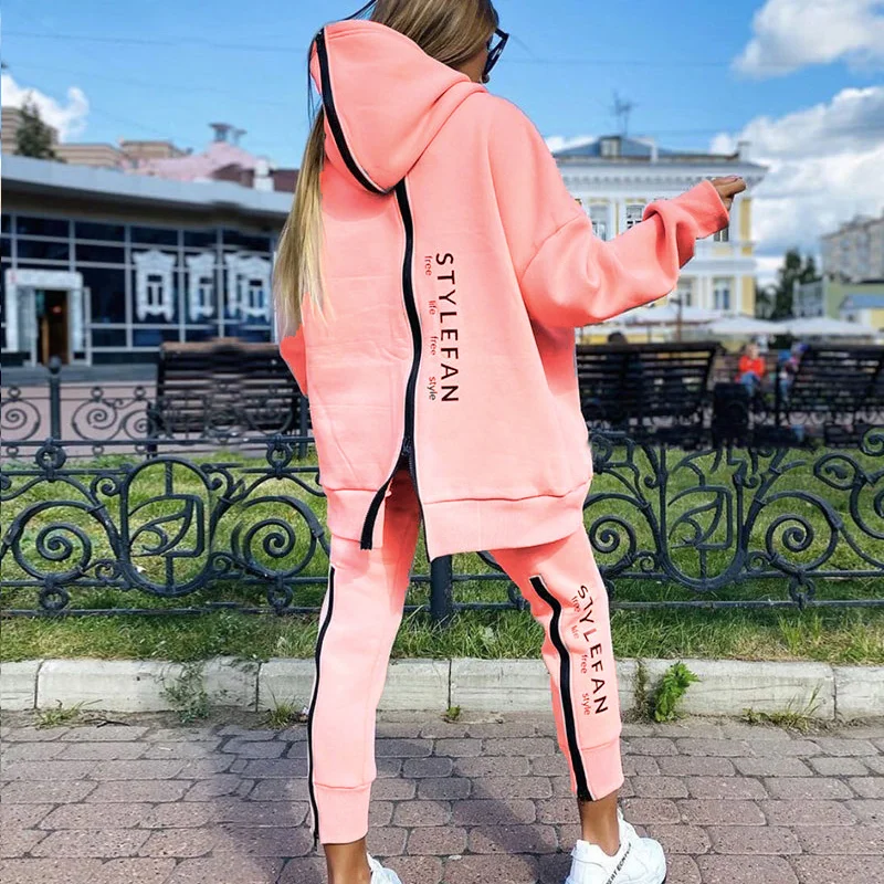 Top Trends: Women Tracksuit 2 Pieces Set Zipper Fleece Letter Print Hoodies + Pants Streetwear Fashion Causal Autumn Winter Female Sportwear Shoppable Styles - Image 2