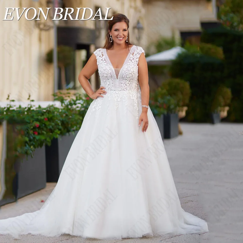 Top Trends: EVON BRIDAL Classic Plus Size Wedding Dresses For Woman Cap Sleeves V-Neck Button Back Bride Gown Vestidos De Novia Talla Grande Shoppable Styles