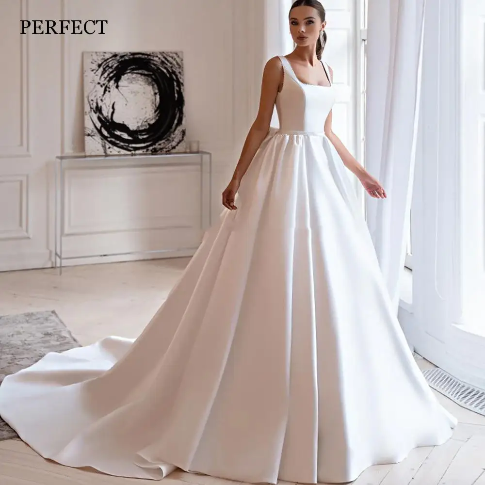 Top Trends: PERFECT Square Collar A-Line Satin Wedding Dresses Simple Sleeveless Backless With Bow Bridal Gowns Custom Made Robe De Mariée Shoppable Styles