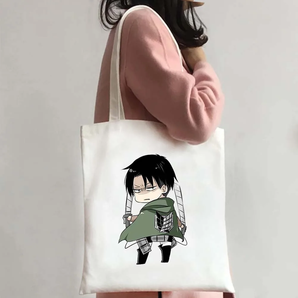 Top Trends: Anime Attack On Titan Tote Bags Levi Ackerman Mikasa Eren Women Shopping Bag Gift Canvas Reusable Summer Large Shoulder Handbags Shoppable Styles