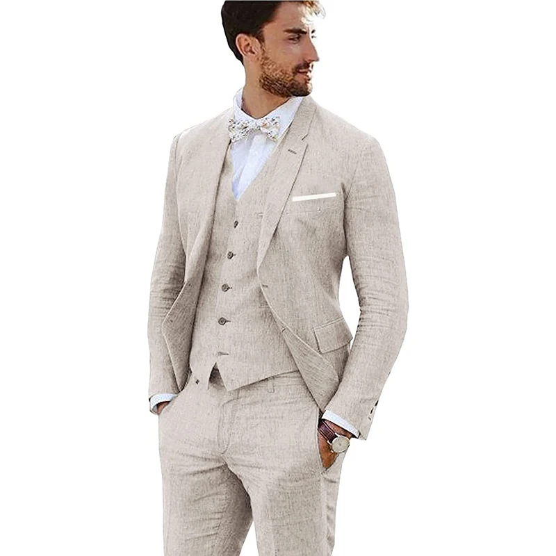 Top Trends: New Design Linen Suit For Men 3 Pieces Formal Wedding Prom Set Slim Fit Jacket Groom Best Man Tuxedo Costume Homme Suit Shoppable Styles - Image 2