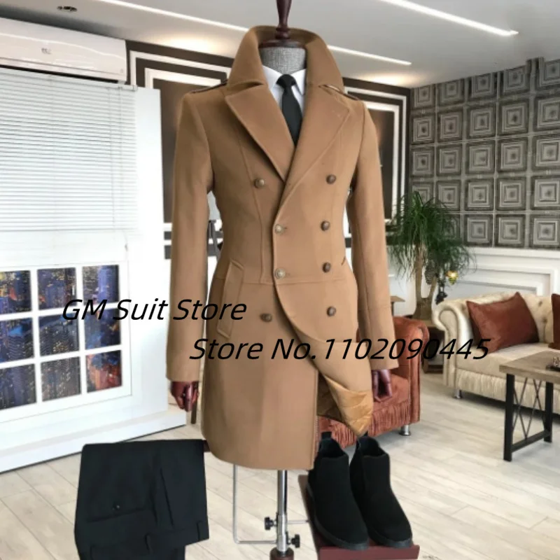 Top Trends: Men's Suit Long British Style Handsome Lapel Double-breasted Autumn Winter Warm And Casual 2022 Solid Color Business Slim Coat Shoppable Styles