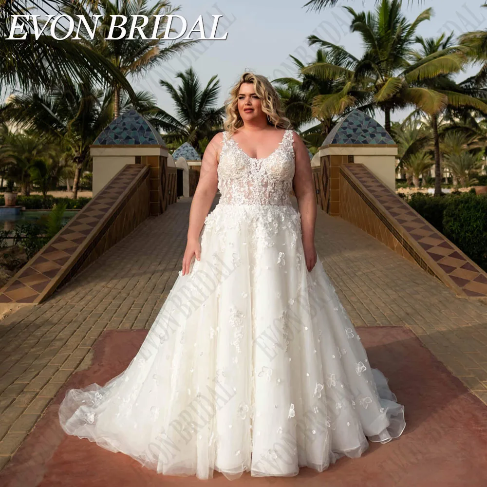 Top Trends: EVON BRIDAL Exquisite Backless Lace Wedding Dresses Plus Size V-Neck Sleeveless Bride Gowns A-Line Applique Vestidos De Novia Shoppable Styles