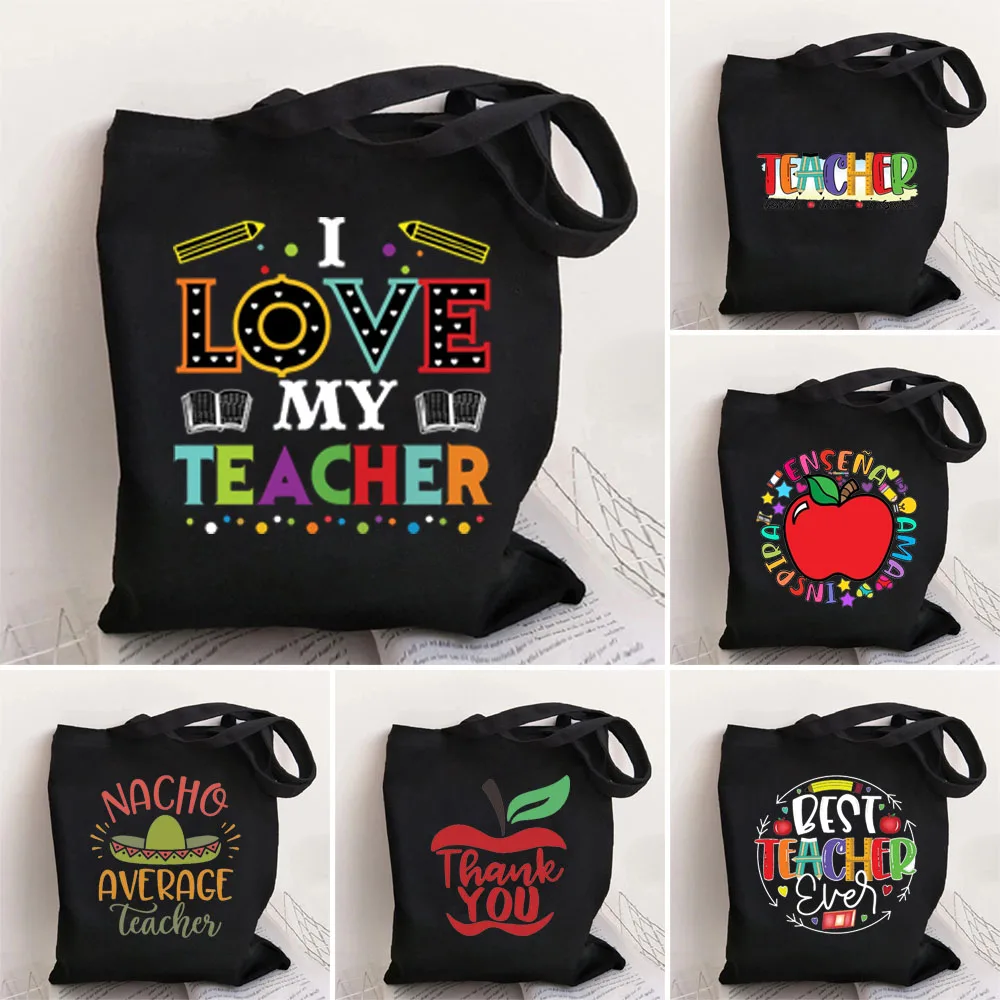 Top Trends: Teacher Gift Best Love School Rainbow Book Canvas Shoulder Bag Shopping Tote Bag For Women Reusable ECO Shopper Female Handbag Shoppable Styles