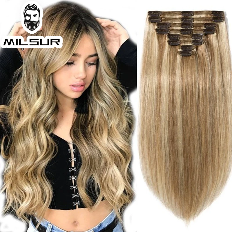 Top Trends: Clip In Human Hair Extensions Women Remy Hair Clip In Hair Extensions Clip-on Straight Hair Pieces For Women 12-26Inches Shoppable Styles