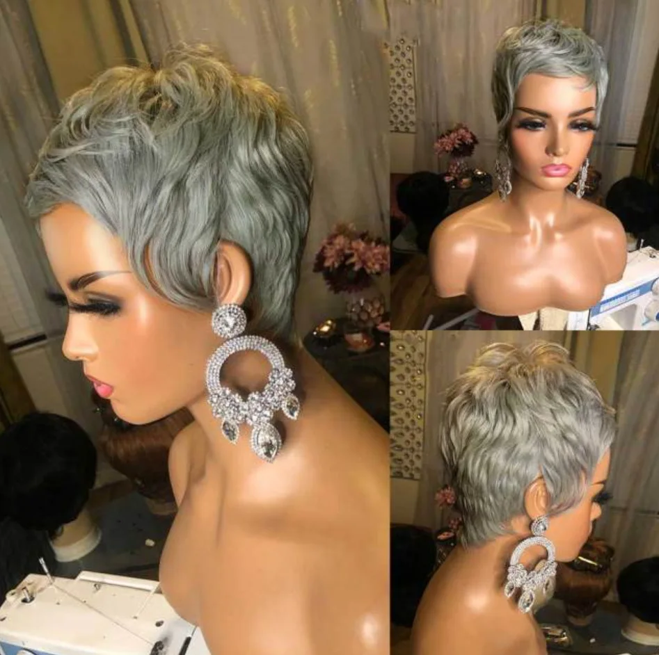 Top Trends: WIGERA Silver Gray Synthetic Wigs Short Straight Pixie Cut Hair Bob Wig With Bangs Hair For Woman Party Halloween Cosplay Use Shoppable Styles