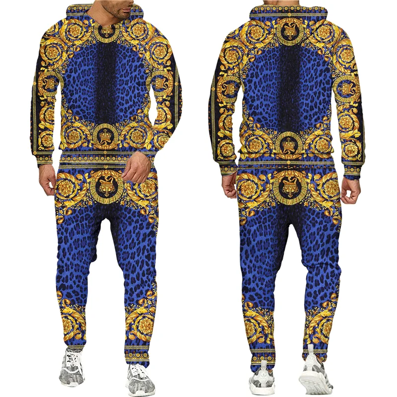 Top Trends: Golden Lion Pattern Men's Tracksuit Fashion Hooded Sports Wear Outfits Baroque Style Hoodie / Pants / Suit Male Thin Two Pieces Sets Shoppable Styles - Image 3