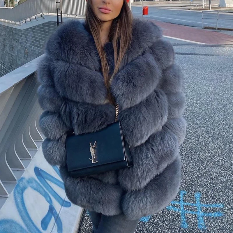 Top Trends: QUEENTINA Natural Fox Fur Coats Fashion New Women's Very Warm And Stylish Jacket Vest Stand Collar Leather Coat Women Winter Shoppable Styles