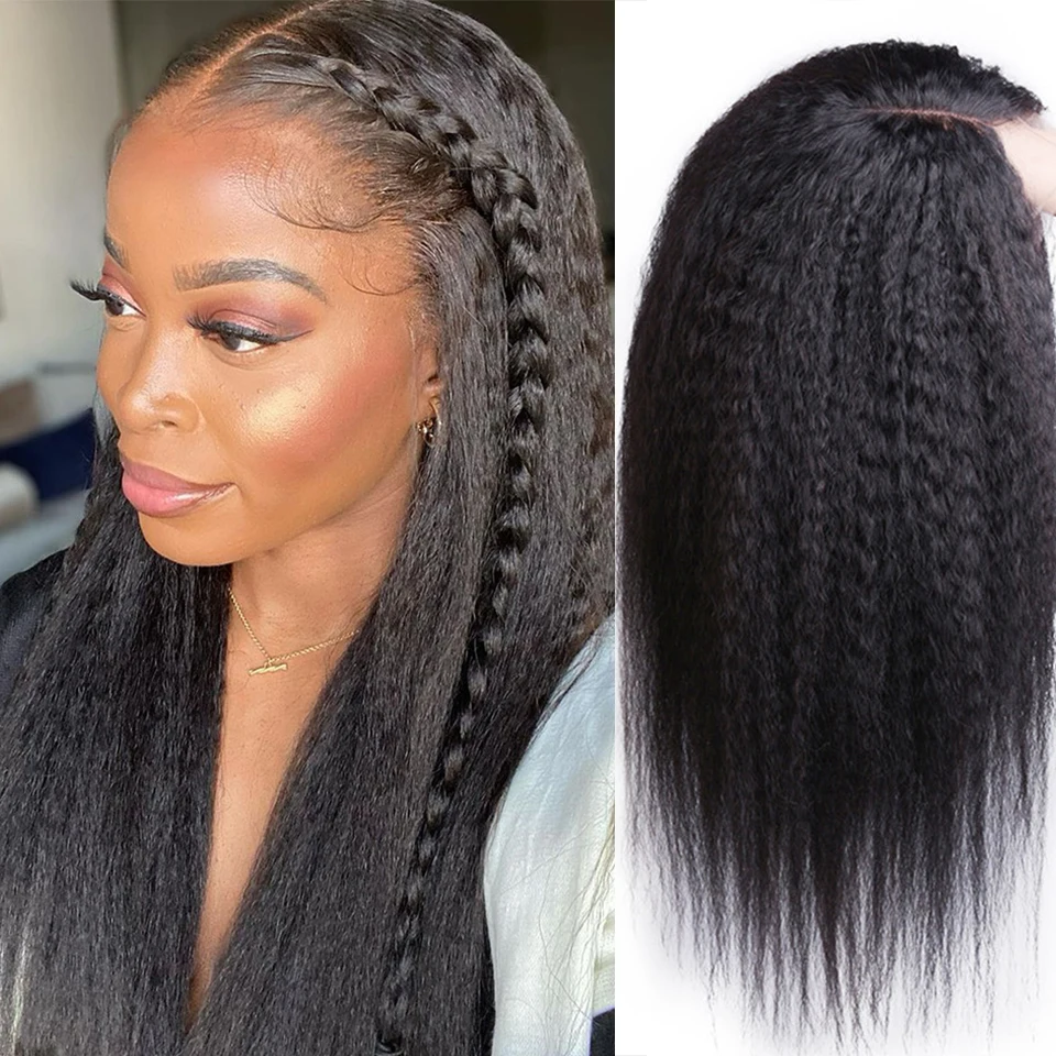 Top Trends: Kinky Straight Lace Front Human Hair Wigs 13X4 13X6X1 Transparent Lace Frontal Wigs Pre Plucked 250% Density Yaki Straight Wig Shoppable Styles