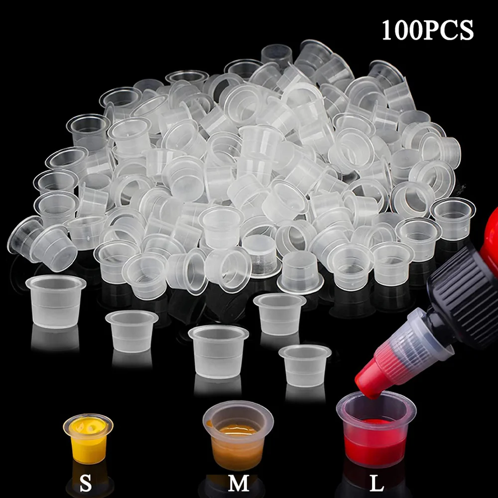 Top Trends: 100PCS Plastic Disposable Microblading Tattoo Ink Cups 8 / 11 / 15mm Permanent Makeup Pigment Clear Holder Container Caps Accessory Shoppable Styles