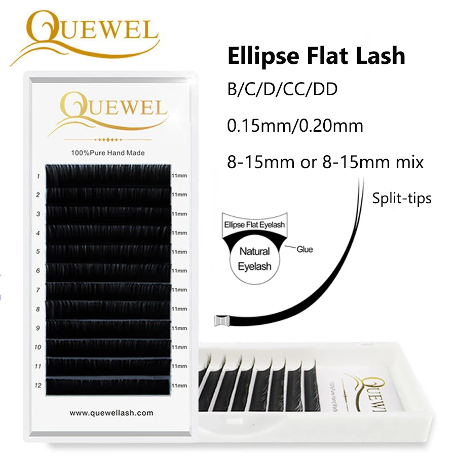 Top Trends: Quewel Flat Lashes Extension For Professionals Ellipse Flat Lash Split Tip Profession Soft Silk Quewel Flat Eyelash C / D Curl Shoppable Styles