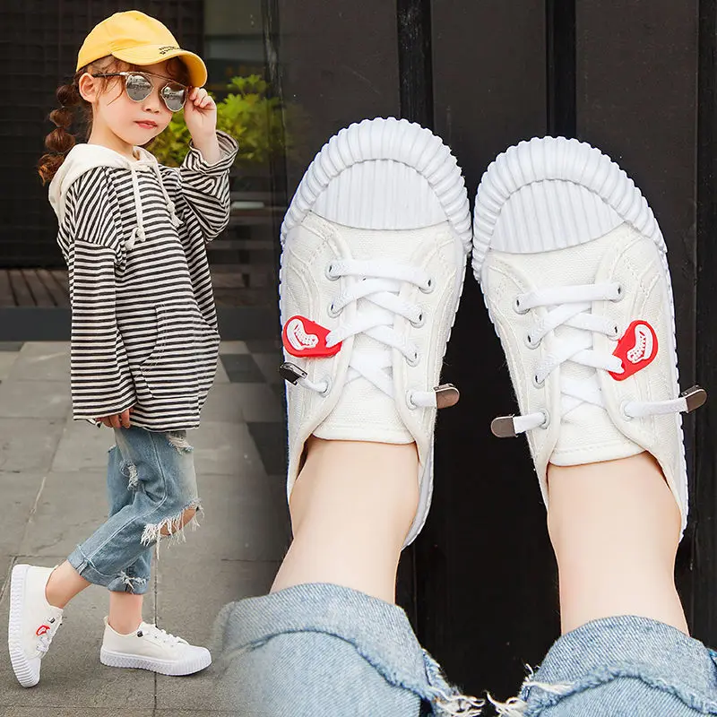 Top Trends: White Sneakers Children&#039;s Canvas Shoes Lace Up Korean Kids Shoes Flats Boys Girls Slip On Loafers Toddler Plimsolls Big Size 35 Shoppable Styles