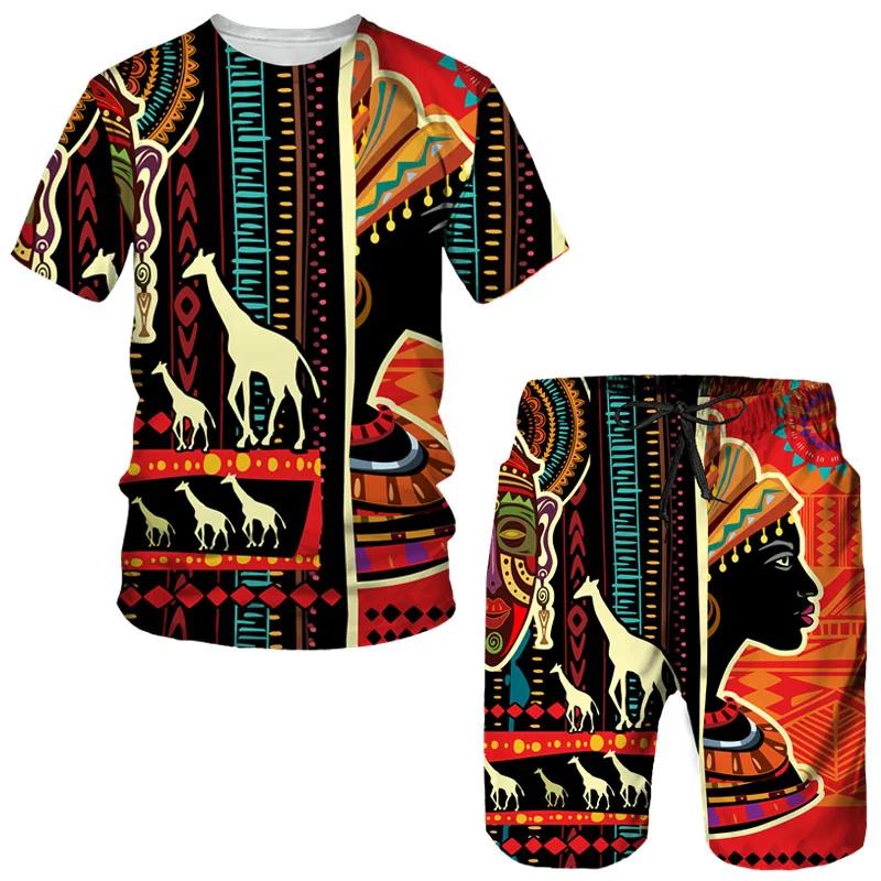 Top Trends: 2022 Summer 3D African Print T-Shirt / Shorts / Suits Fashion Ethnic Style Couple Outfits Hip Hop Streetwear Men / Women Tracksuit Set Shoppable Styles