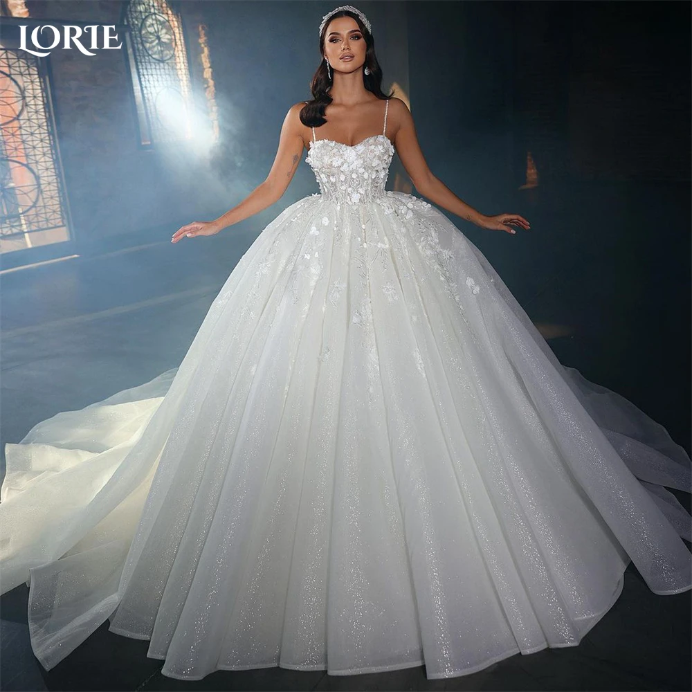 Top Trends: LORIE Glitter Lace Wedding Dresses Spaghetti Straps Shiny 3D Flowers Sweetheart Bridal Gowns Puffy Princess Bride Dress 2023 Shoppable Styles