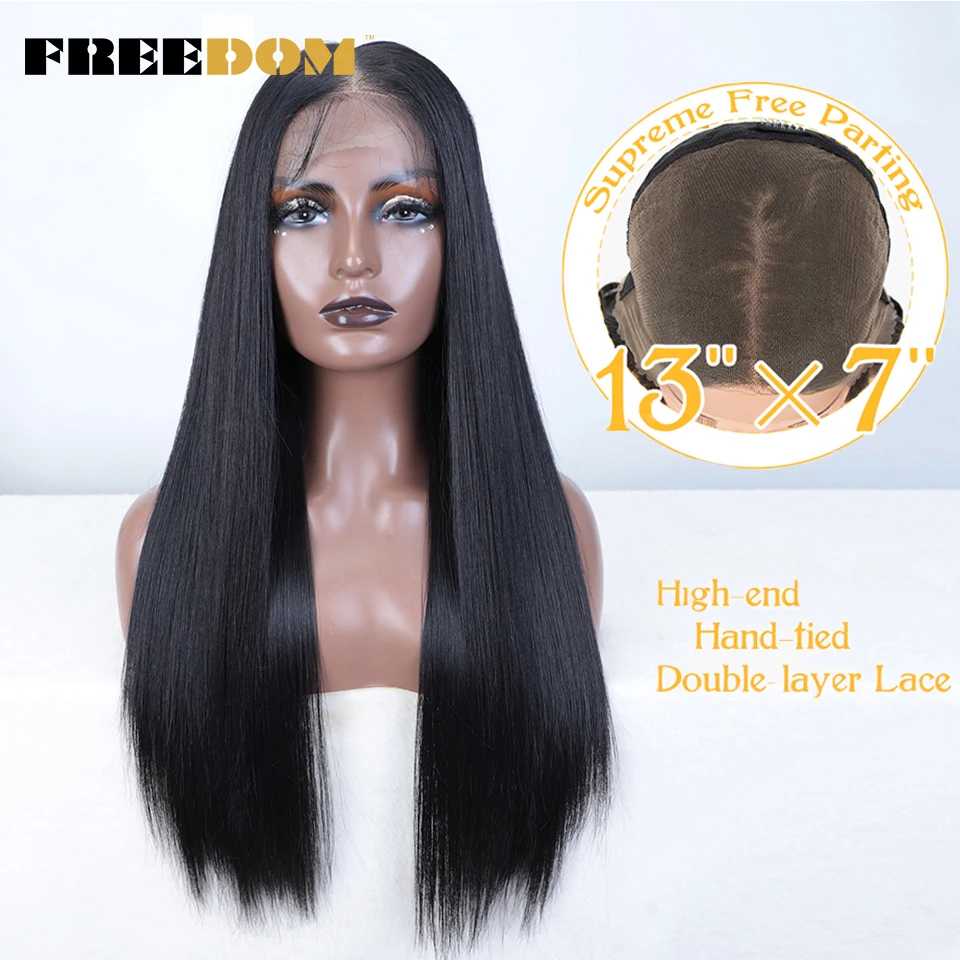 Top Trends: FREEDOM 13x7 Synthetic Lace Front Wigs For Women 30 Inch Long Straight Full Lace Wig Ombre Blonde Wigs Free Part Cosplay Wig Shoppable Styles