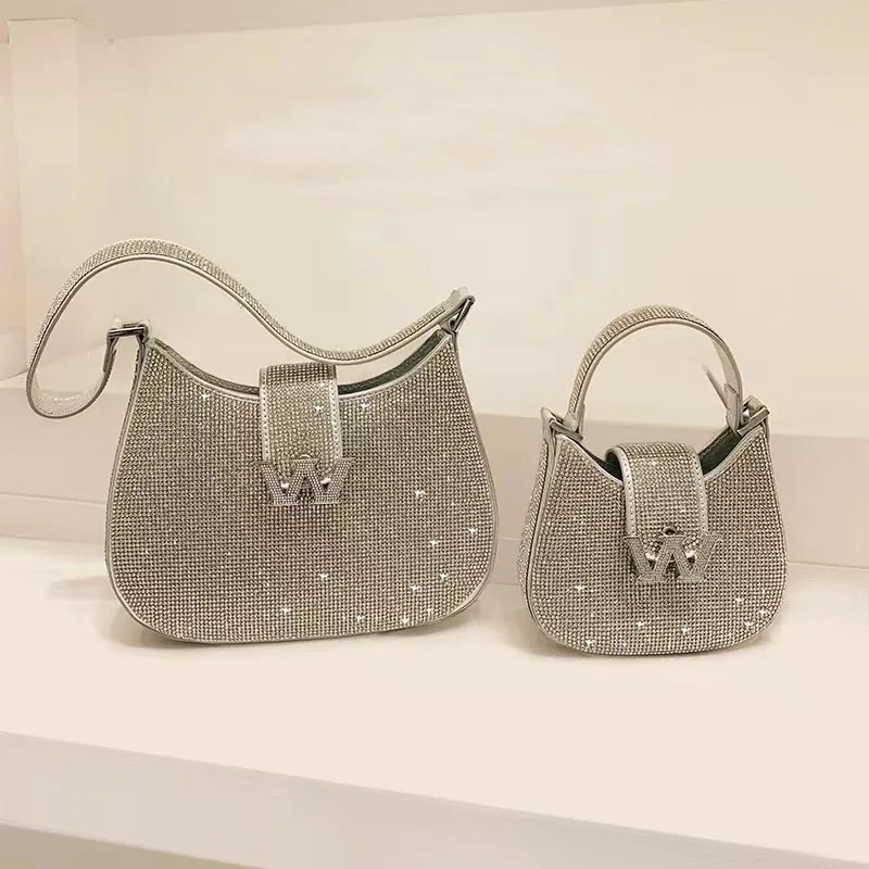 Top Trends: 2023 Bling Rhinestone Party Purse Famous Luxury Half Moon Quality Evening Bags For Women Shoppable Styles