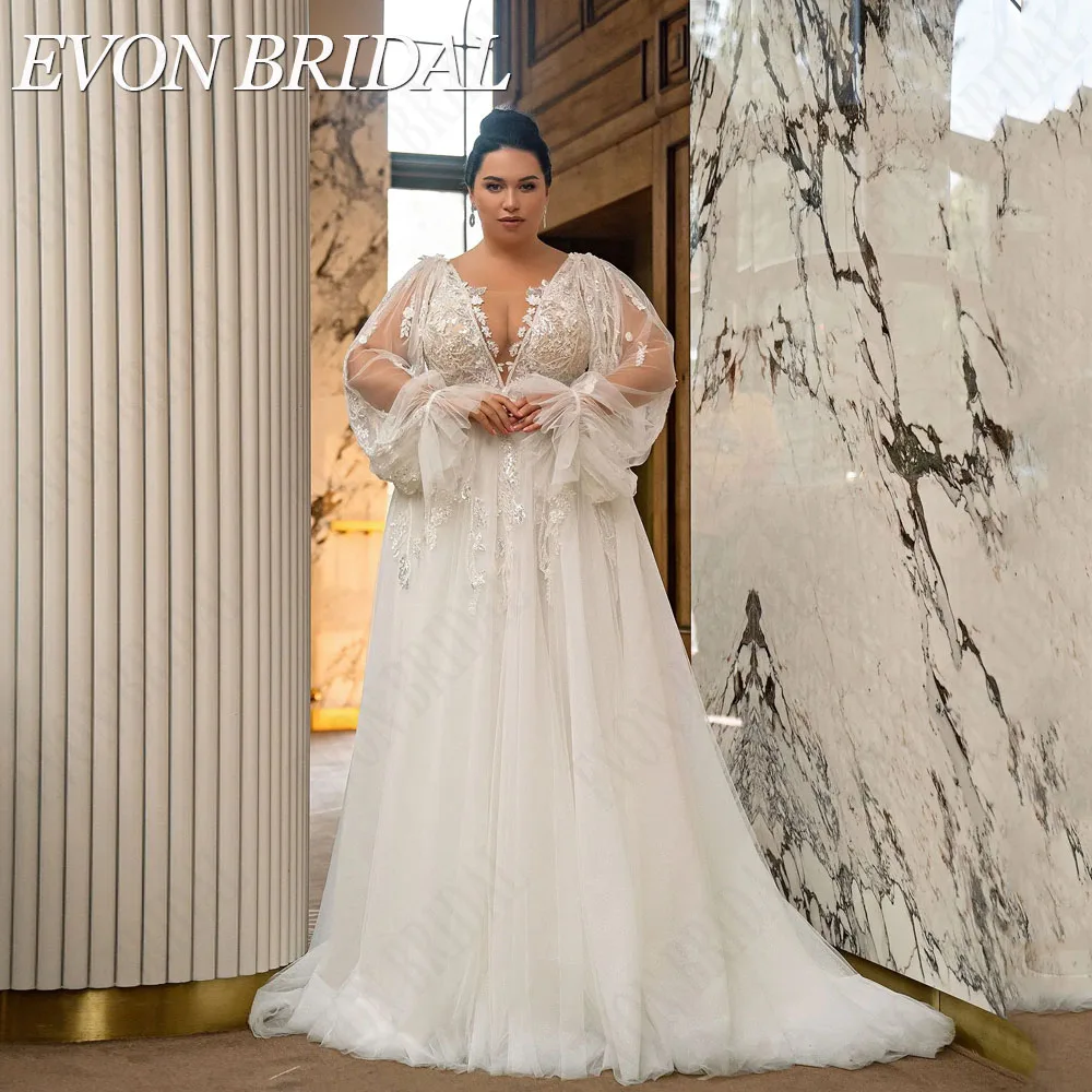 Top Trends: EVON BRIDAL Sexy V-Neck Plus Size Wedding Dress Detachable Puff Sleeves Applique Bride Gowns A-Line Custom Made Robe De Mariée Shoppable Styles