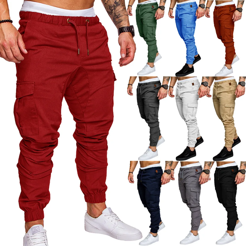 Top Trends: Men Casual Joggers Pants Solid Thin Cargo Sweatpants Male Multi-pocket Trousers New Mens Sportswear Hip Hop Harem Pencil Pants Shoppable Styles