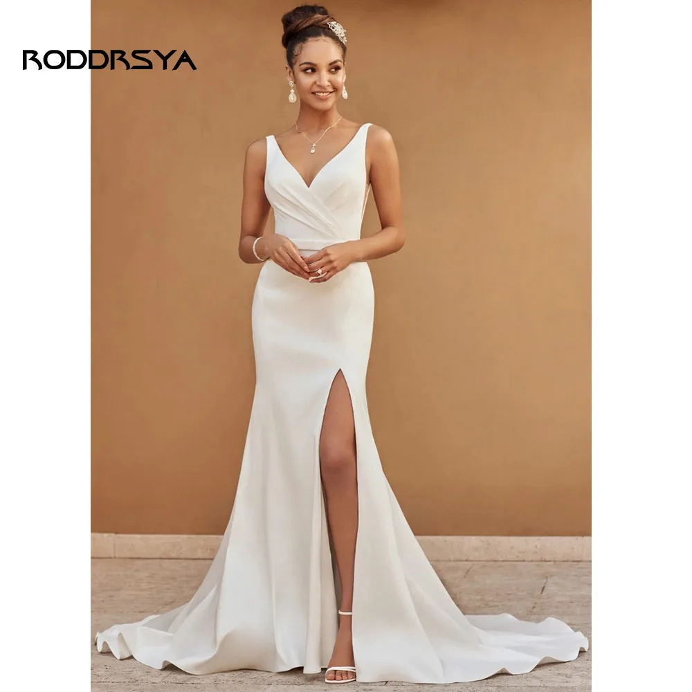 Top Trends: RODDRSYA Simple Sexy Wedding Dresses For Women 2023 V-Neck Backless Pleated Bridal Gowns With Belt Button Vestidos De Novia Shoppable Styles